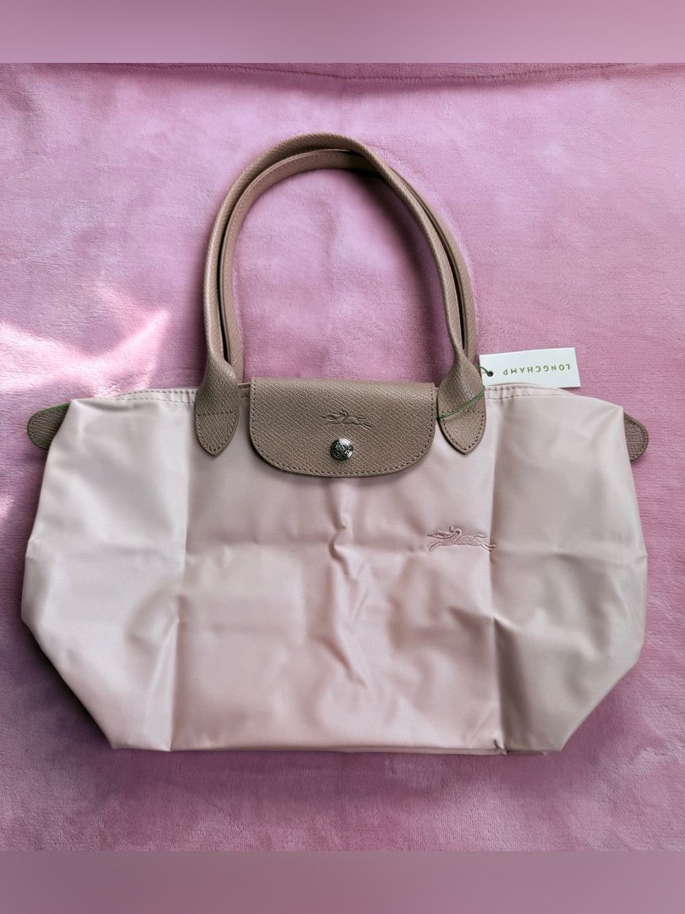 Longchamp Le Pliage Pink Tote Bag in light Beige blush Medium